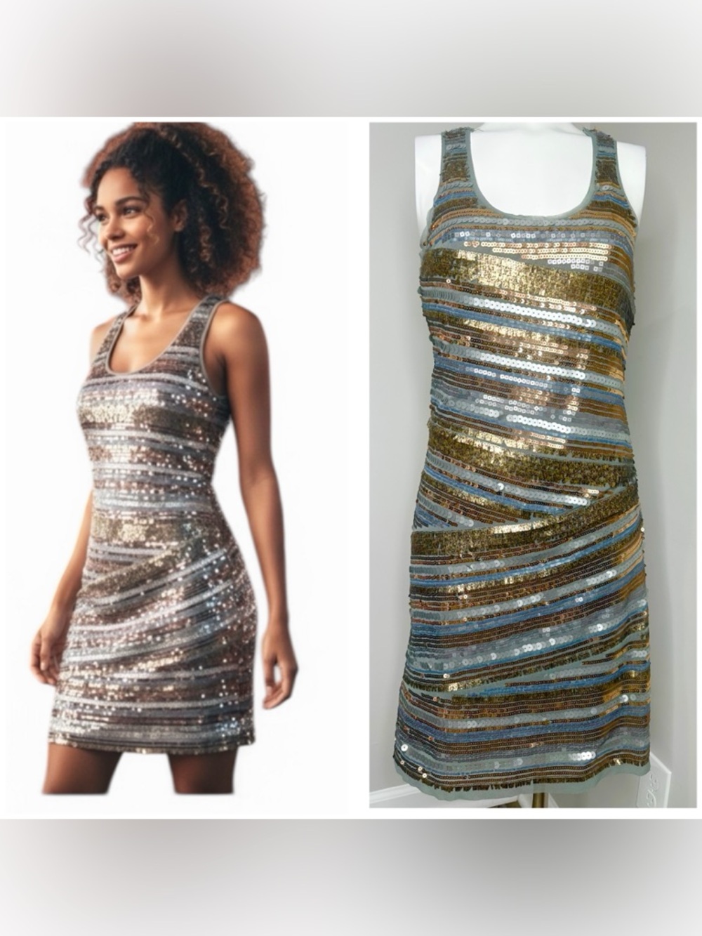 CHELSEA &VOILET GREY ROSE GOLD SEQUIN STRETCHY Tank Dress - NWT - M